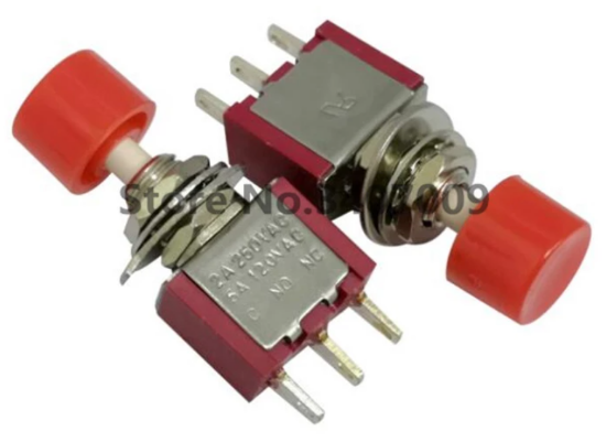 Picture of 6mm Mini Momentary Automatic return Push Button Switch ON-(ON) 2A 250VAC/5A 120VAC Toggle Switch RED