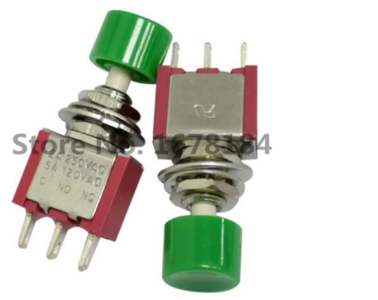 Picture of 6mm Mini Momentary Automatic return Push Button Switch ON-(ON) 2A 250VAC/5A 120VAC Toggle Switch GREEN